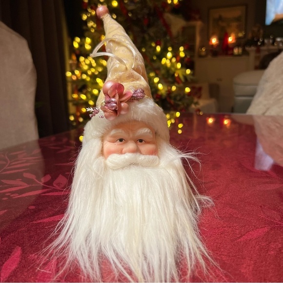 Santa Ornament Claus Porcelain Head Victorian Sit On Table/ Hang On Tree 9” Real - Picture 1 of 10
